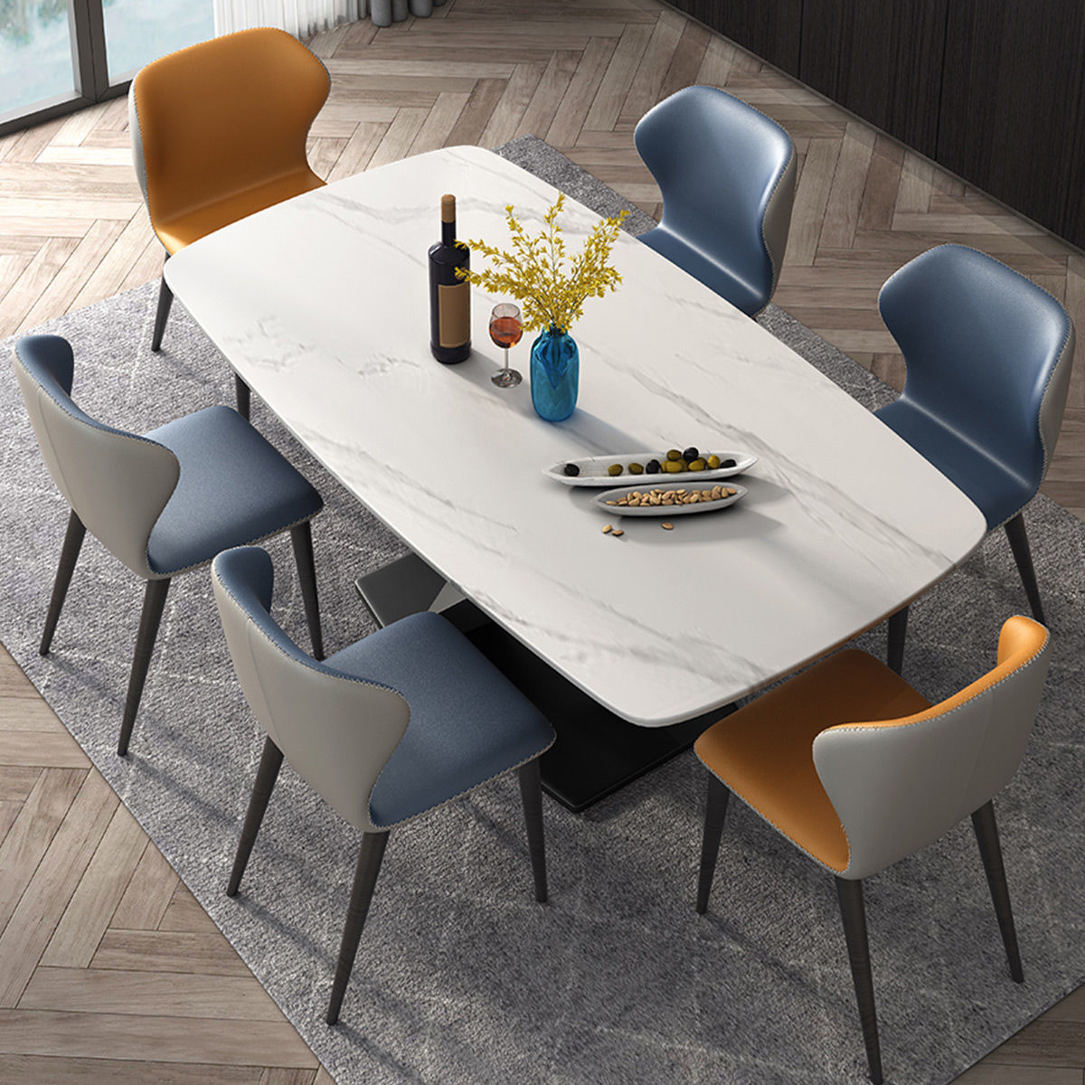 意大利巖板餐桌意式家用小戶型長方形飯桌北歐大理石餐桌椅組合