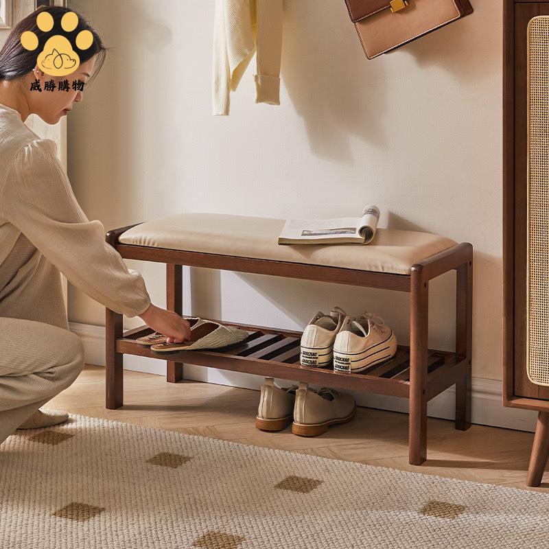 實木換鞋凳 家用門口可坐鞋架進門入戶穿鞋凳軟包雙層板凳穿鞋凳子 822