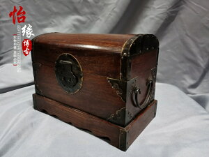 古玩古董木雕 花梨木包銅皮素面首飾盒 木箱木柜懷舊老物件收藏