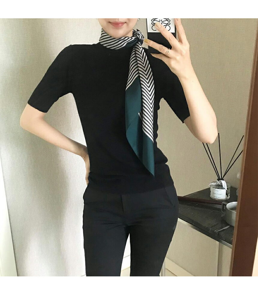 百搭條紋小絲巾女方巾韓國氣質發帶小領巾簡約文藝春夏圍巾裝飾1入