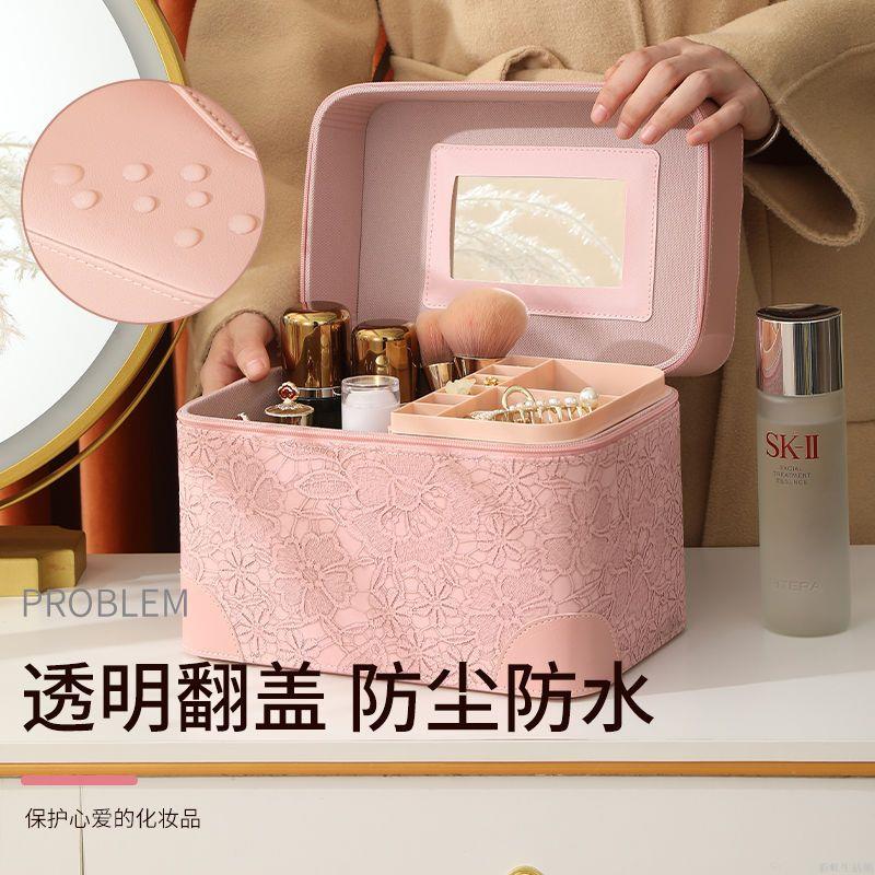 2025新款化妝箱手提箱復古大容量紋繡工具箱防水專業美甲箱子
