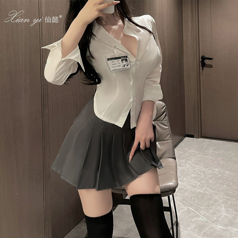 免運 仙懿日系學院風百褶裙學生套裝JK制服純欲辣妹收腰短袖襯衫女511 可開發票【店長推薦】