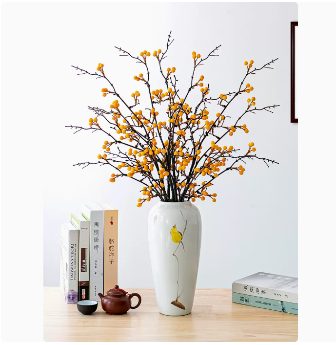 冬青紅果發財果仿真花乾花花束客廳擺設黃色莓果假花插花花藝擺飾 模擬模型 模擬擺件 仿真植物 假花 仿真花