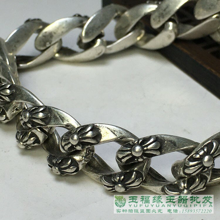 古玩老銀復古鏤空骷髏頭花紋藏銀手串男款霸氣時尚轉運招財銀手鏈 2