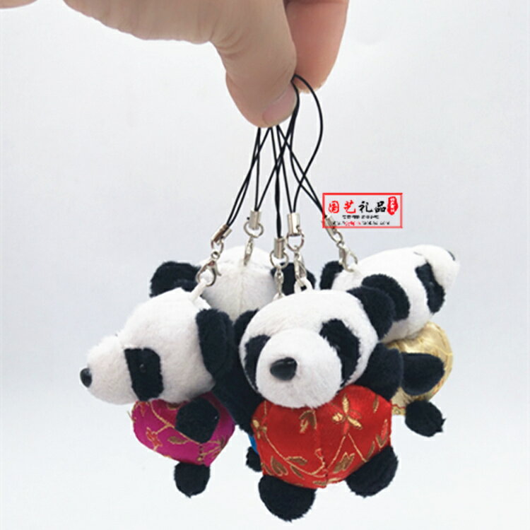 布藝手工制作迷你唐裝毛絨熊貓四川旅游紀念品手機鏈背包掛件掛飾