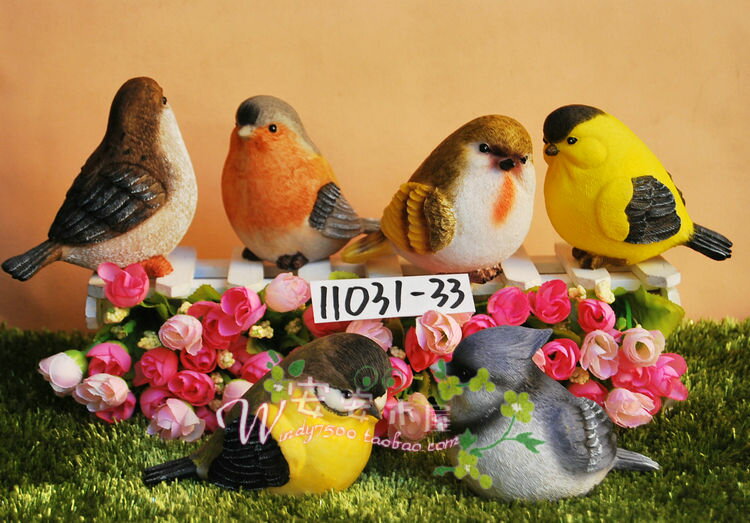 創意戶外花園庭院裝飾品園藝小鳥擺設仿真動物擺件樹脂動物工藝品1入