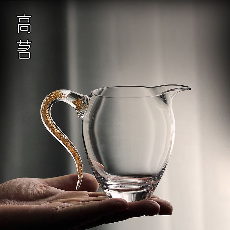 耐熱金箔把手公道杯玻璃茶海水晶玻璃耐熱中式手工杯高檔無鉛茶杯J-23公司貨
