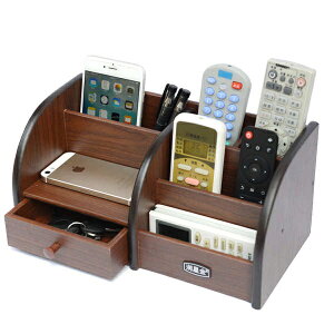 遙控器收納盒客廳茶几家用化妝品辦公桌面木質小抽屜式手機置物架