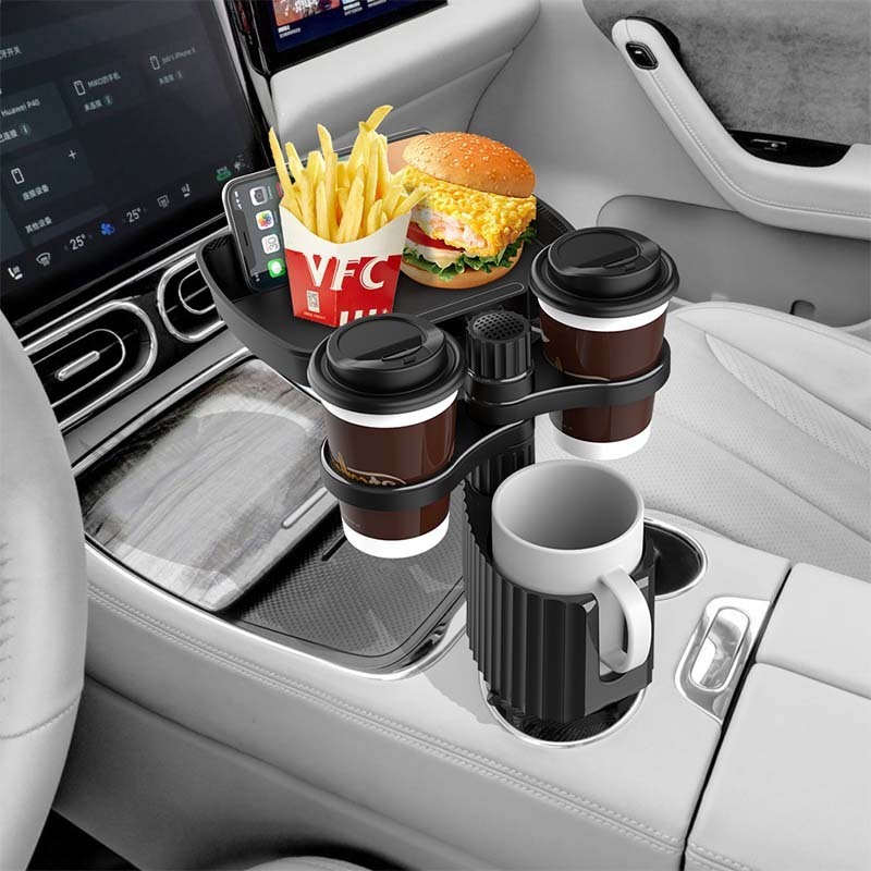 車用杯架置物架 360°可旋轉車用杯架託盤 車用飲料咖啡小餐桌 車用食品置物架 車上收納 汽車方形餐盤