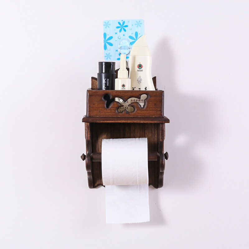 泰國實木紙巾架個性復古衛生間卷紙筒紙巾掛東南亞風格廁紙手紙盒