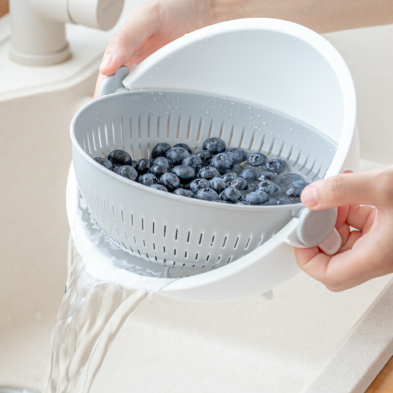 日本KOKUBO洗菜籃廚房創意淘米盆塑料水果籃家用收納盆雙層瀝水籃