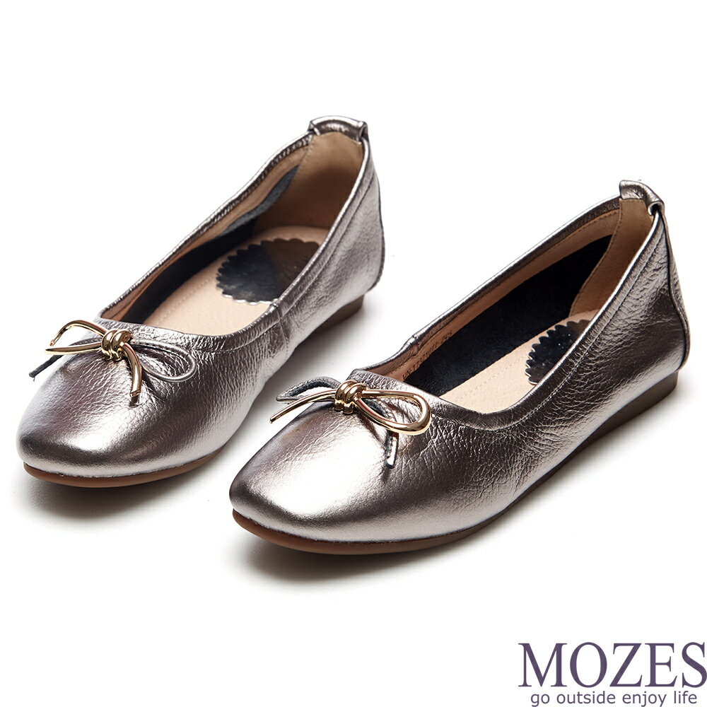 【MOZES】氣質系女孩芭蕾舞牛皮娃娃鞋(全牛皮平底鞋)-古銅