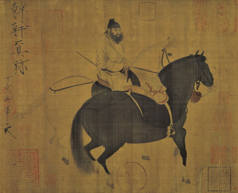 仿古畫國畫名畫復製品唐韓幹牧馬圖40-32釐米裝飾掛畫心
