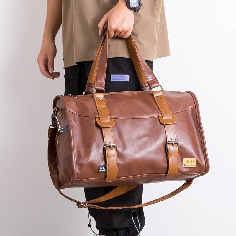 旅行袋 潮牌男士手提包時尚復古皮質大容量斜挎旅行包休閑短途出差行李包