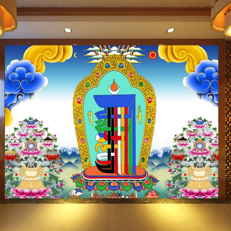 藏式墻布壁畫十相自在電視沙發客廳唐卡寺廟壁紙藏傳佛教背景墻紙