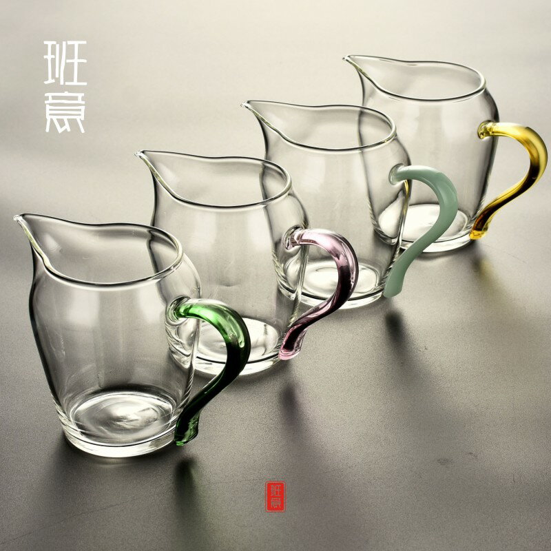 炫彩玻璃公道杯加厚耐熱功夫茶具配件過濾茶海分茶器帶茶漏套裝1入