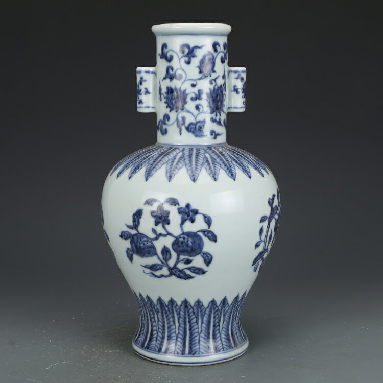 大明宣德青花瓜果貫耳瓶仿古瓷器古董古玩收藏品真品包老保真老貨