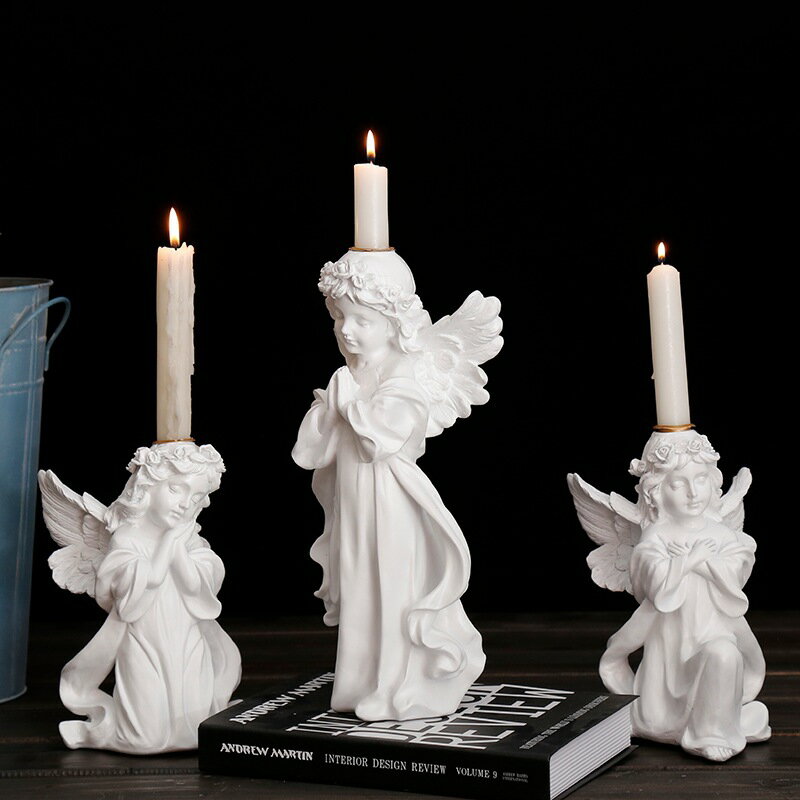 北歐式復古小天使燭臺擺件丘比特可愛女神蠟燭臺架婚慶裝飾品擺設