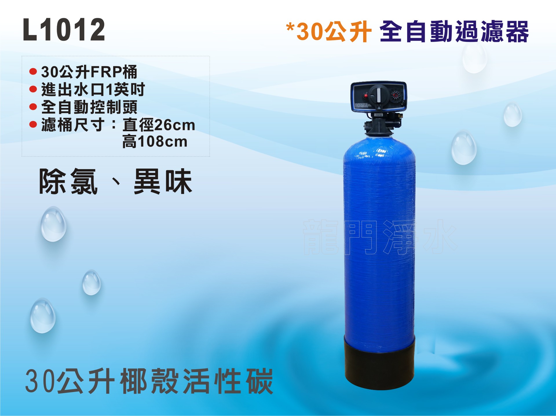 【龍門淨水】30公升自動控制過濾器-時間型 30公升活性碳過濾-除氯除異味-全戶過濾-地下水/自來水過濾(L1012)