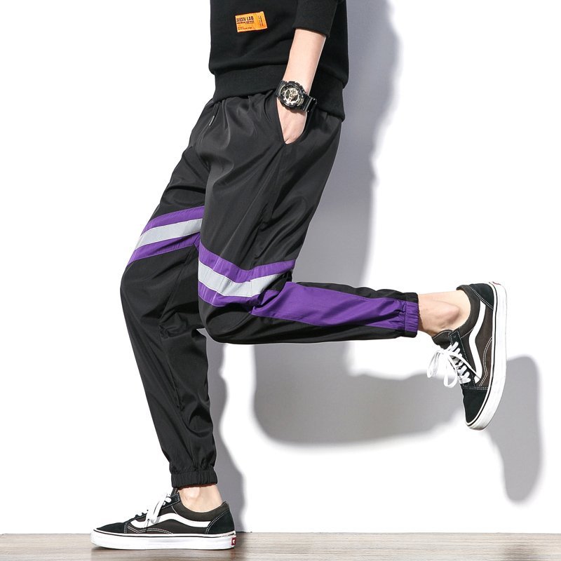 FINDSENSE 品牌2019 日本 春季 新款 休閒褲子 運動 大碼 長褲 寬鬆 條紋 顯瘦 休閒 牛仔褲