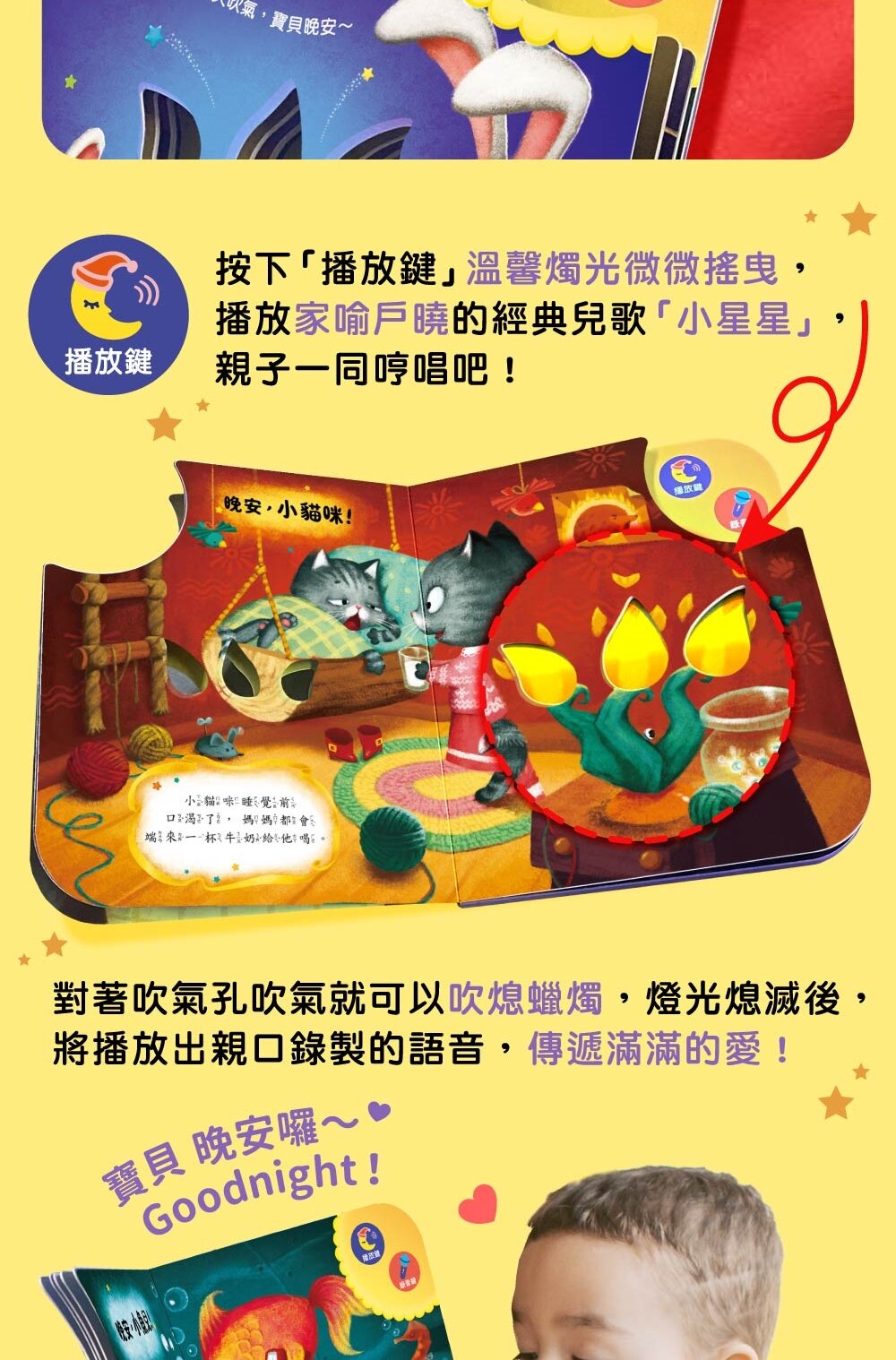 媽媽買 晚安! 華碩文化 可以吹熄蠟燭的互動有聲書 可錄音 有聲書 互動書 繪本 9