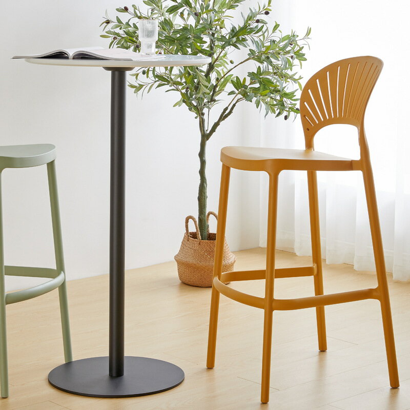 北歐設計師貝殼吧臺椅簡約創意實木高腳凳家用靠背吧凳咖啡廳吧椅