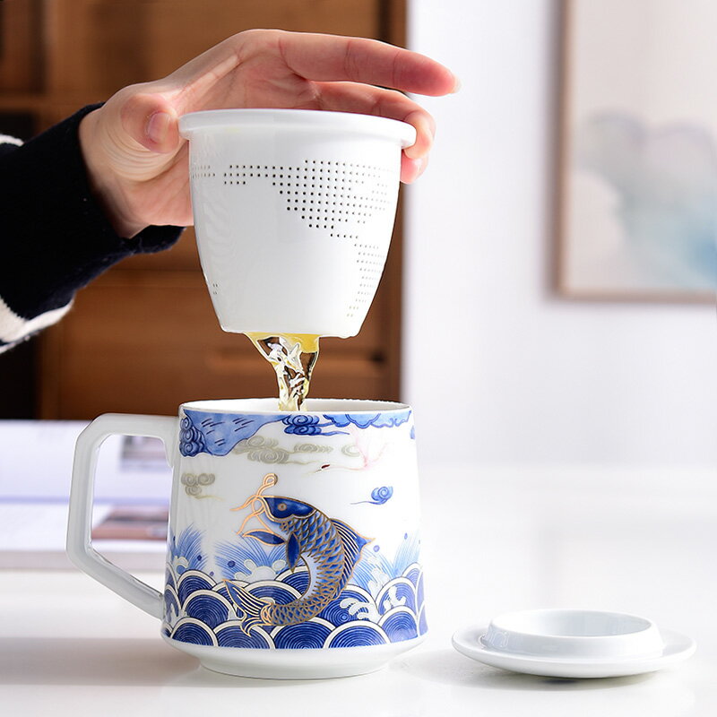 景德鎮琺瑯彩茶杯陶瓷水杯大容量茶水分離杯老板個人杯辦公杯杯子