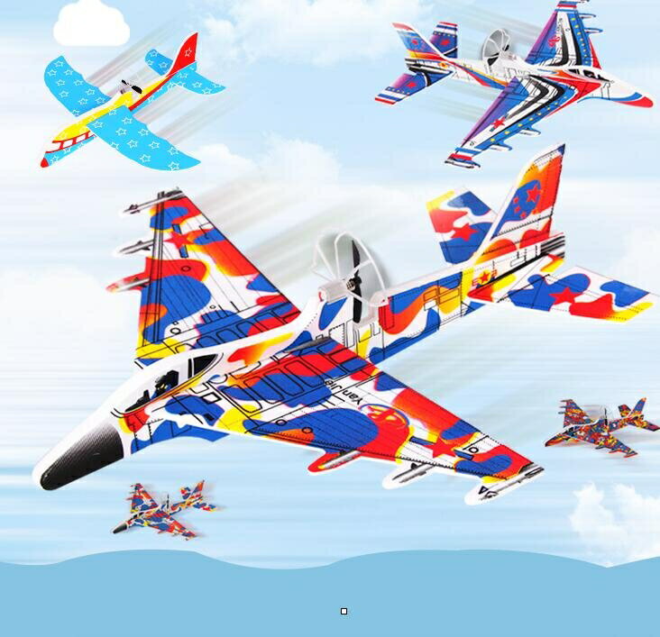 飛機模型 電動泡沫飛機手工塑料拼裝航模型手拋充電回旋滑翔機兒童