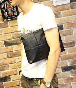 FINDSENSE Z1 韓國 時尚 潮 男 黑色 皮質 格子圖案 休閒 手拿包 皮夾包 公事包 多功能 側背包