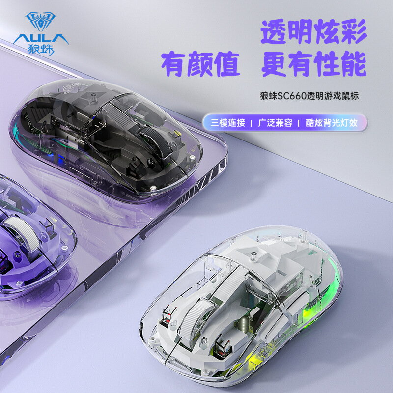 【三模透明電競】無線滑鼠 藍芽滑鼠 遊戲滑鼠 筆電滑鼠 電競滑鼠 透明外殼 輕量化設計 高精度感應 長效續航 多設備切換