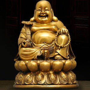 全銅彌勒佛像純銅大肚笑佛擺件布袋彌勒佛坐像招財大號公司開業