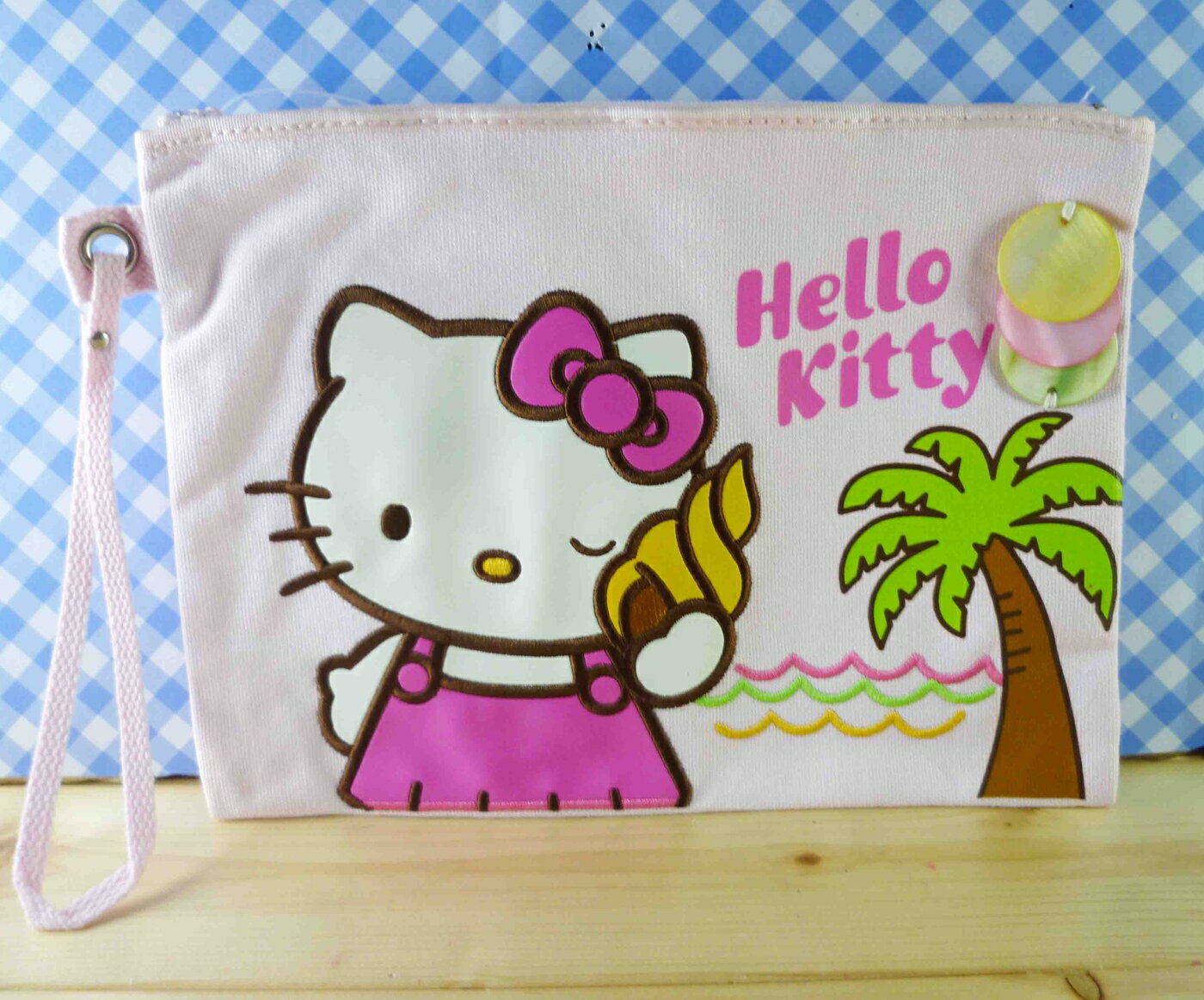 【震撼精品百貨】Hello Kitty 凱蒂貓 化妝包/筆袋-扁平化妝包-椰子樹 震撼日式精品百貨