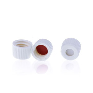 《實驗室耗材專賣》ALWSCI 2ml Vial瓶蓋 白色中空蓋 含8mm 紅PTFE膜/白silicone墊片 100pcs/pk 塑膠製品 鐵氟龍/矽膠墊片