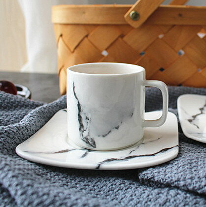 大理石杯子 歐式創意咖啡杯大容量簡約北歐色釉茶水杯碟陶瓷水杯
