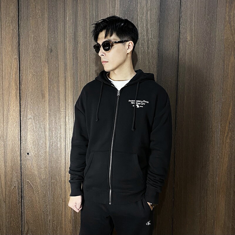 美國百分百【全新真品】Abercrombie & Fitch 連帽外套 刷毛 棉質 AF 長袖 logo 夾克 黑色/淺卡其 CY73