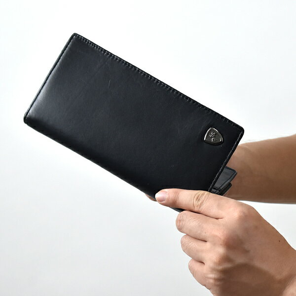 真皮長夾 騎馬三角盾牌黑色皮夾【NWD62】