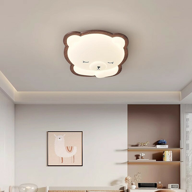 【免運/可開票】台灣公司 吸頂燈 臥室燈 客廳燈 吊燈 兒童房臥室燈新中式中古全光譜奶油風胡桃木色抱抱熊護眼吸頂燈具