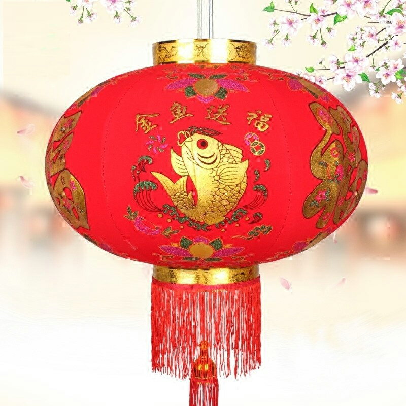 新年裝飾燈籠植絨大紅燈籠金魚送福春節裝飾燈籠掛件年貨過年用品