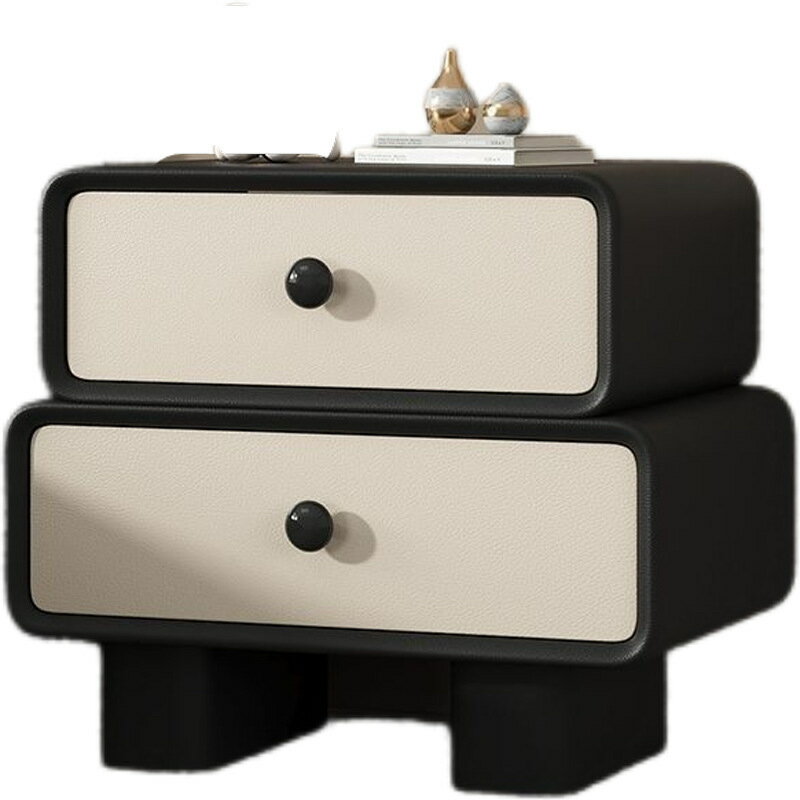 免運/開立發票 網紅奶油新款意式皮質輕奢創意收納家用臥室爆款旋轉床頭櫃免安裝 快速出貨