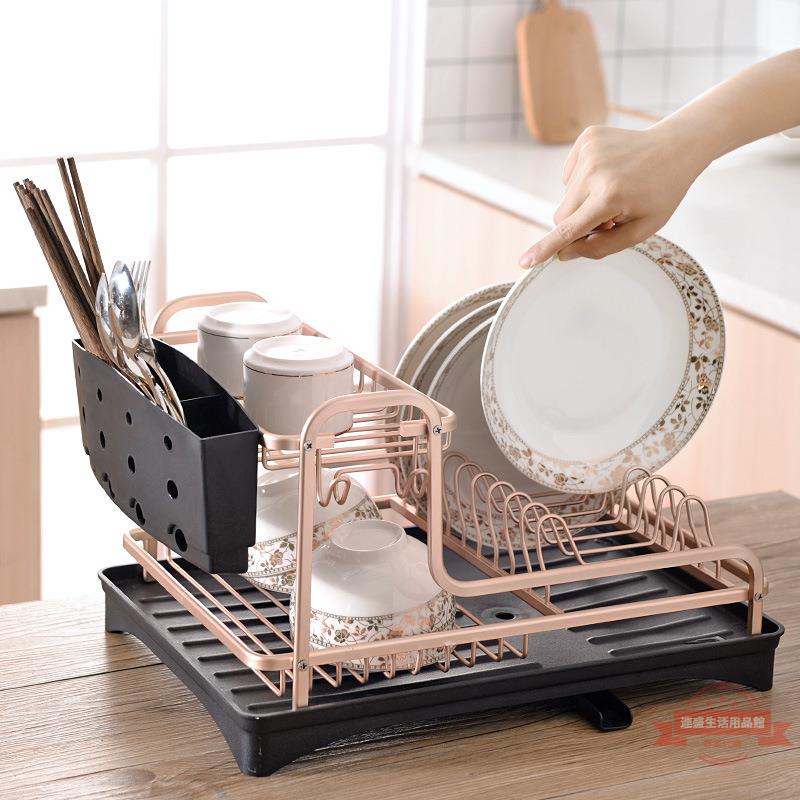 廚房瀝水架臺面水槽置物架太空鋁碗碟架放碗碟碗筷雙層風干收納架