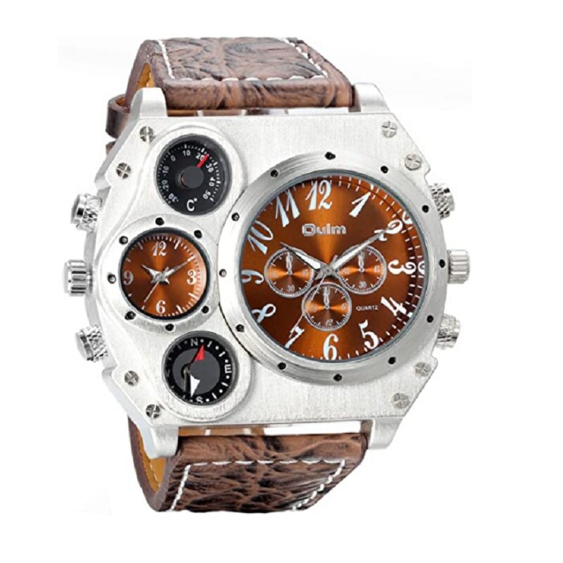 [2美國直購] Avaner Big Face 石英錶 雙時區 皮革錶帶 溫度顯示 指南針 棕/銀/黑