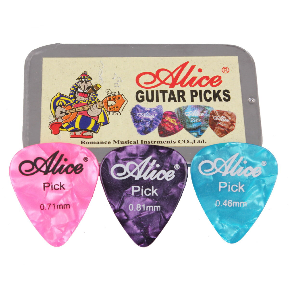 Alice/愛麗絲 方形金屬撥片盒 24片裝 民謠吉他撥片套裝