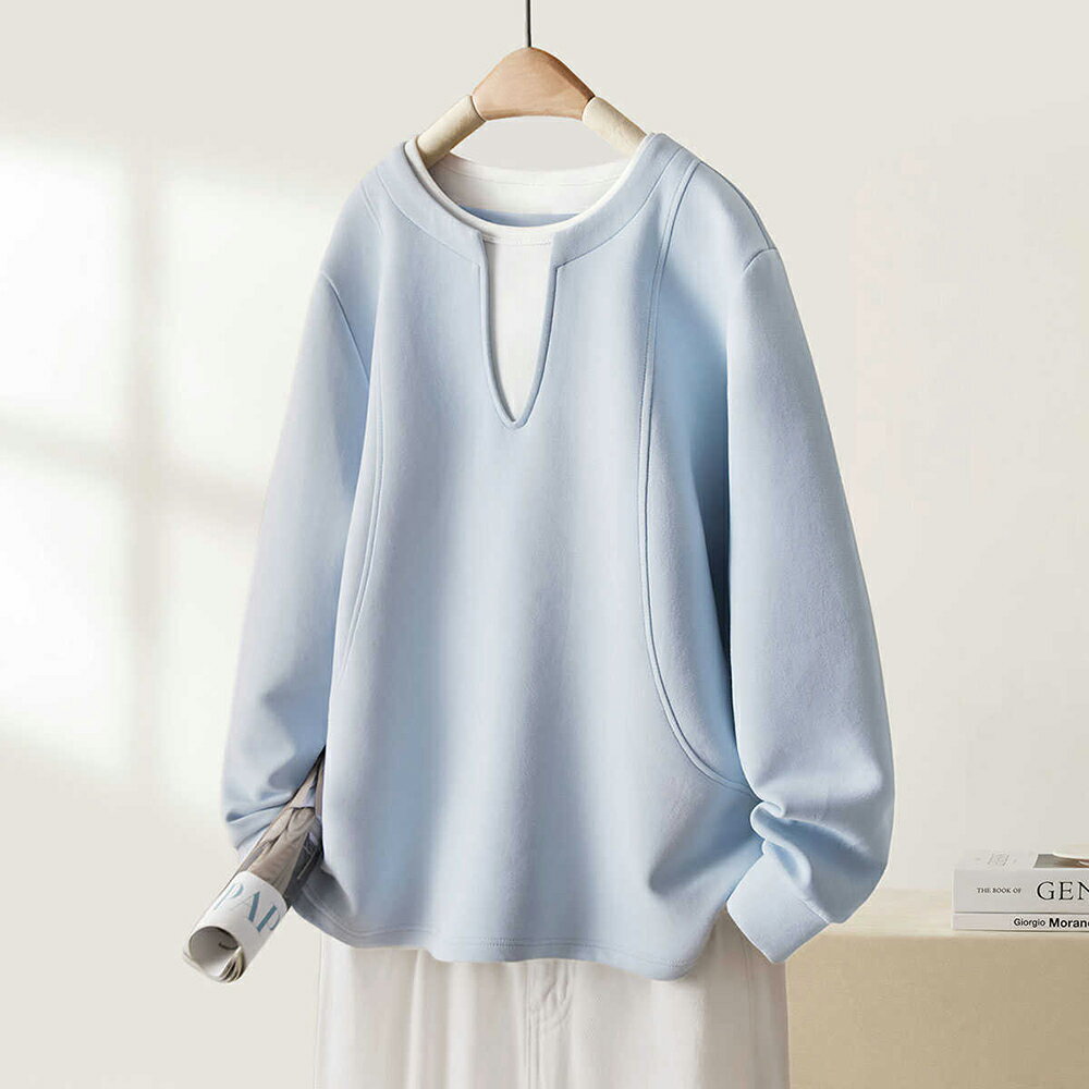＊ORead＊韓版V領休閒衛衣(藍色S~2XL)【限定加碼✿全館滿額再折】