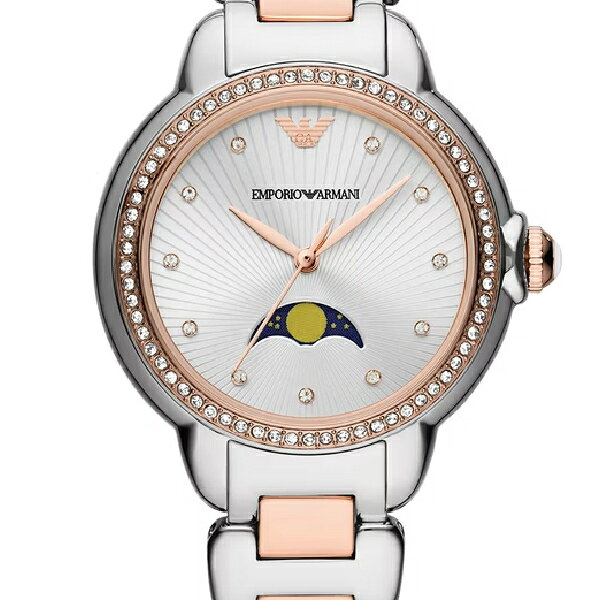 EMPORIO ARMANI 亞曼尼 Mia系列 AR11567 波紋環鑽月相女錶 玫瑰金x銀色錶帶 32MM｜樂天領券現折★全館特惠中★指定 ...
