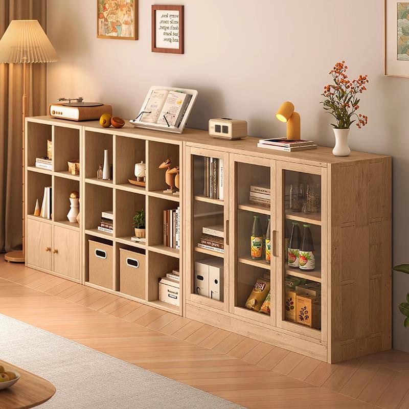 {可開發票}全實木儲物柜自由組合格子柜書架置物架落地客廳收納矮柜家用書柜
