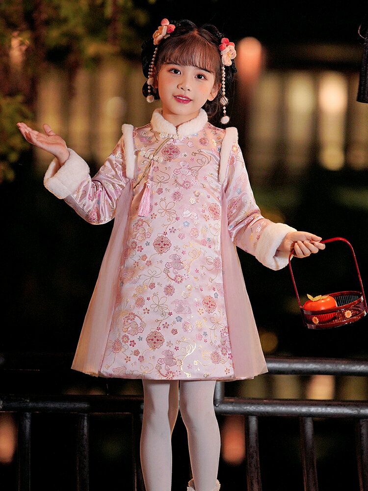 女童中國風旗袍裙新款女寶漢服唐裝兒童秋冬季拜年服冬裝裙子