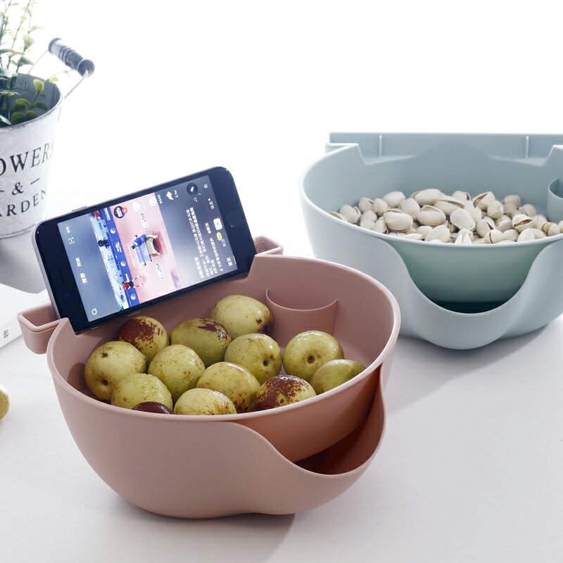 家用懶人嗑吃瓜子神器塑料創意廚房客廳雙層水果盤瀝水籃糖果盤盒
