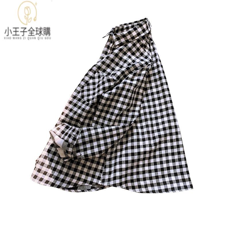 【公司現貨速發】免運 開發票 小王子女裝新款格子襯衫女疊穿長袖韓版寬松雙層棉襯衣翻領上衣女裝上衣 流行女裝 棉麻 早秋 日韓女裝
