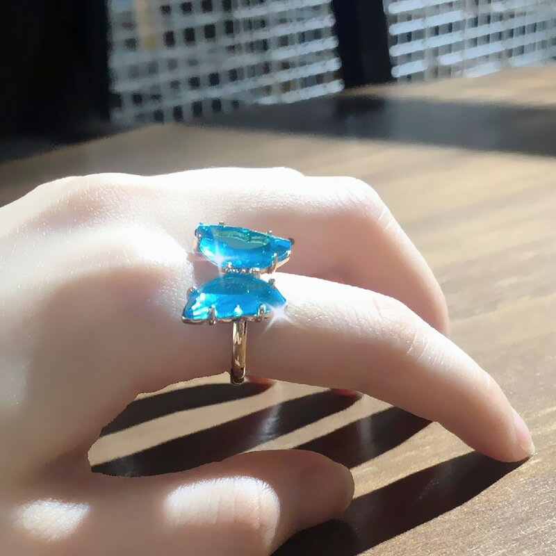 森系亞克力蝴蝶彩色透明活口戒指女ins網紅潮女簡約時尚超仙指環