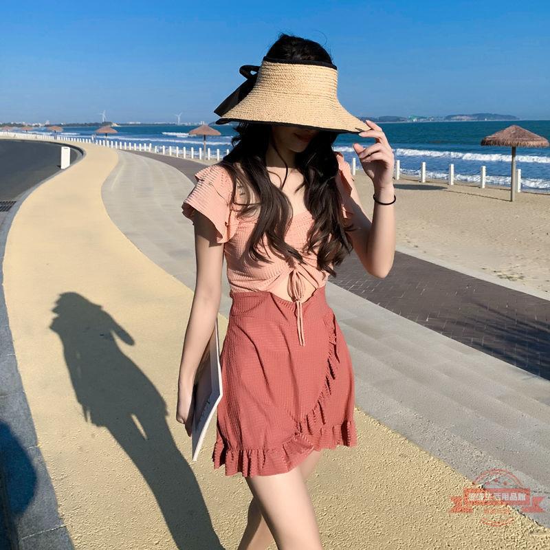 新款泳衣女裙式連體平角保守顯瘦仙女範學生小清新溫泉度假游泳裝